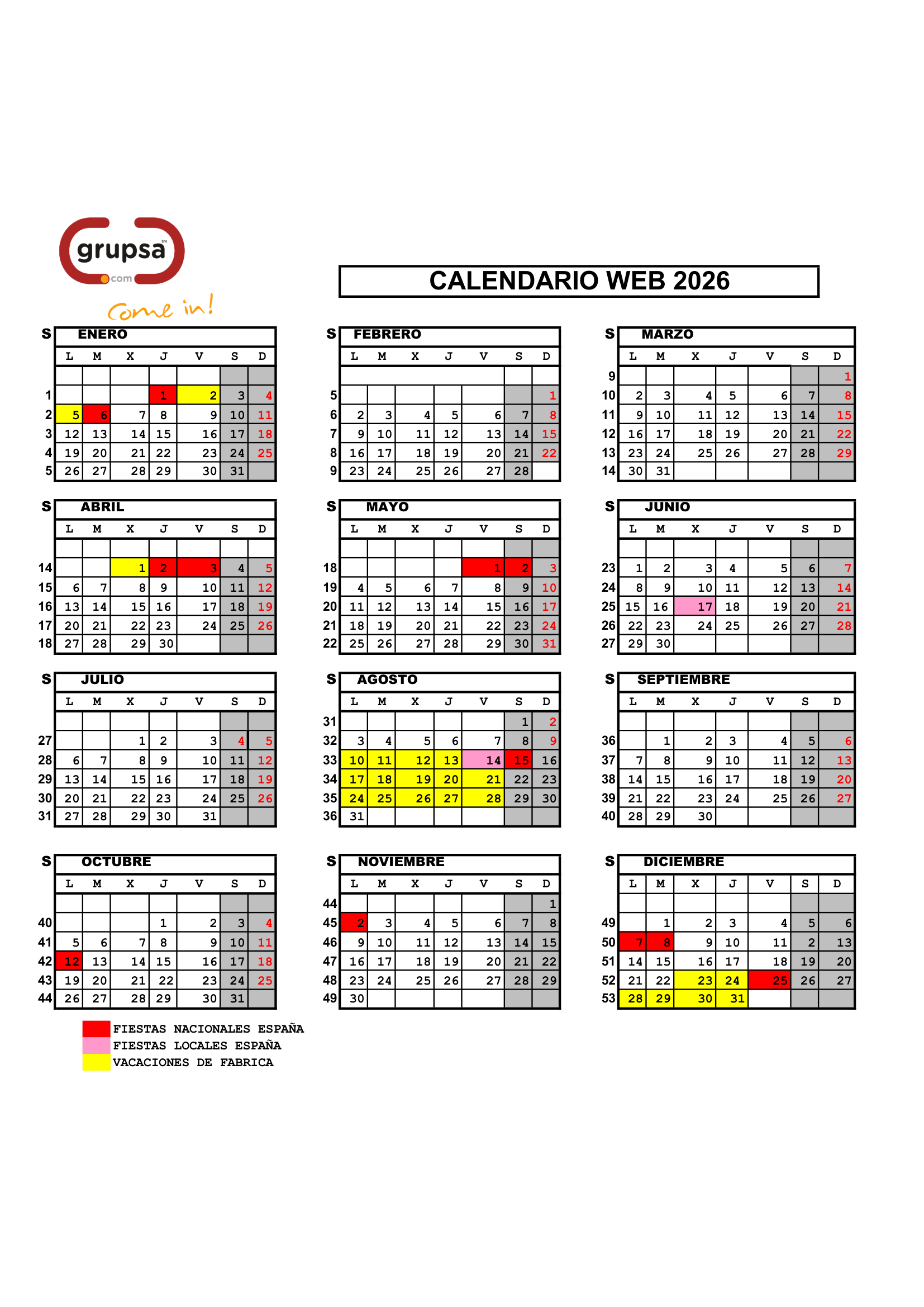 Calendario 2026